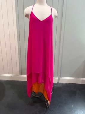 Hot Pink Spaghetti-Strap High-Low Slip Dress
